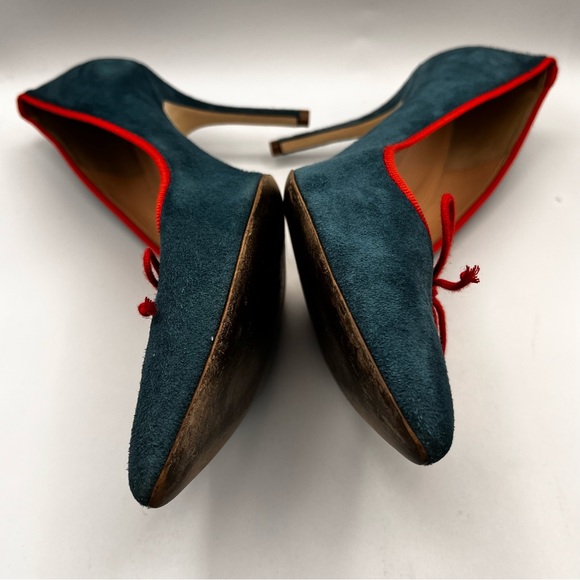 J CREW SUEDE PUMPS WITH BRIGHT ORANGE / PINK CONTRAST TRIM - Picture 5 of 14